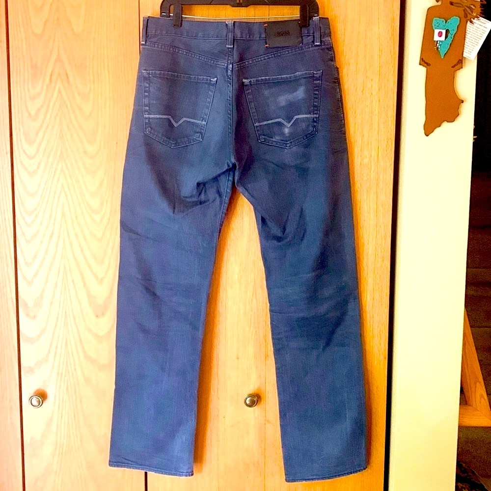 Hugo Boss 33 x 34 HB25 gray button fly stretch denim regular fit jeans EUC